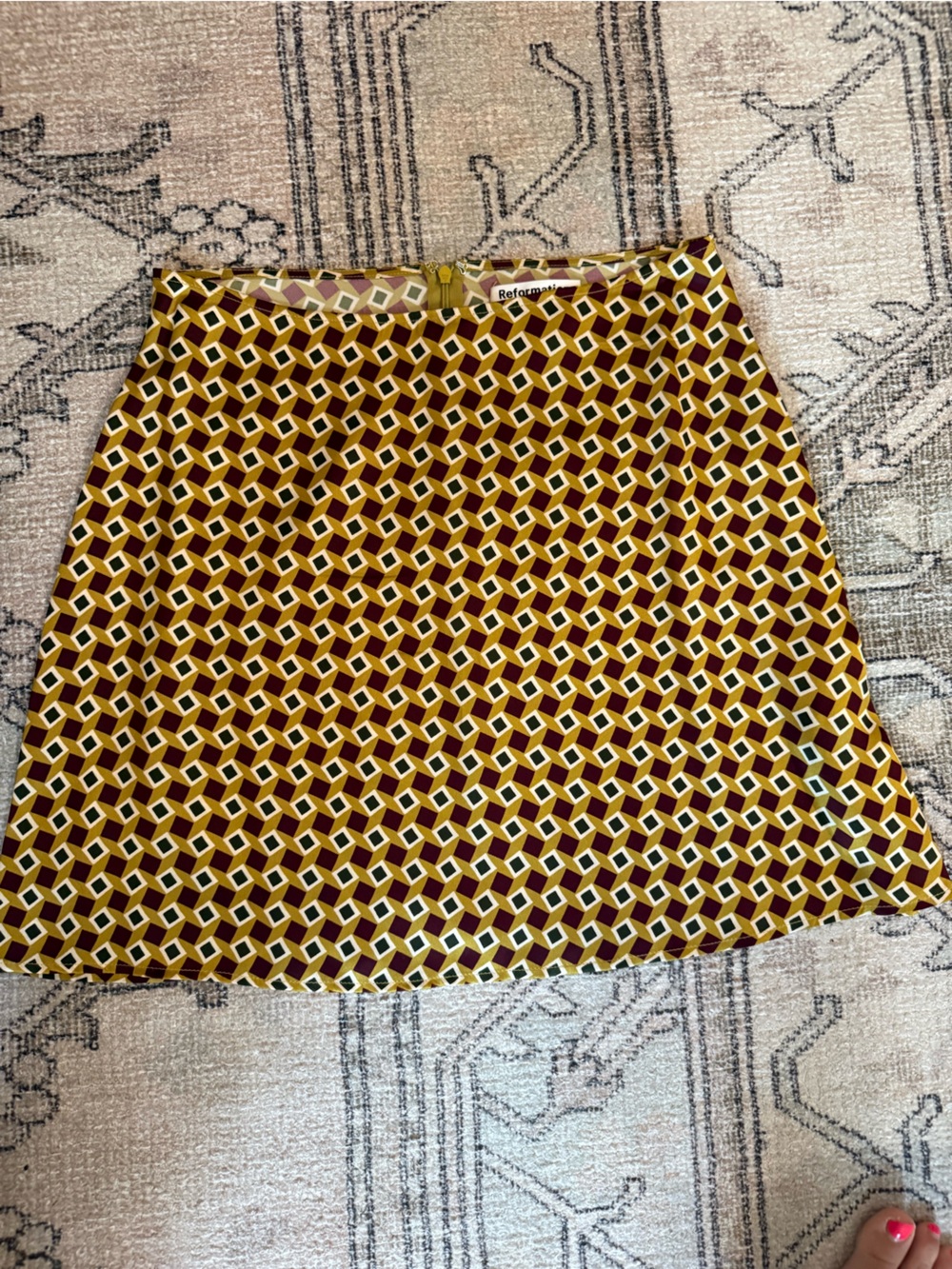Geometric Print Tube Top in Mustard and Burgundy